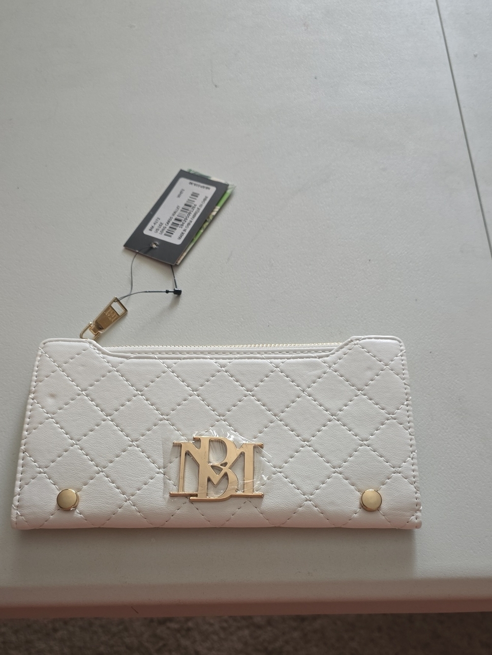 Badgley Mischka Long Card Wallet in White and Gold